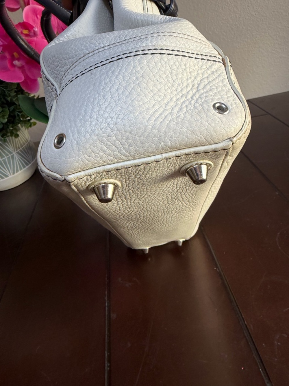 Coach Hampton braided satchel in white and black pebble leather - Picture 6 of 16